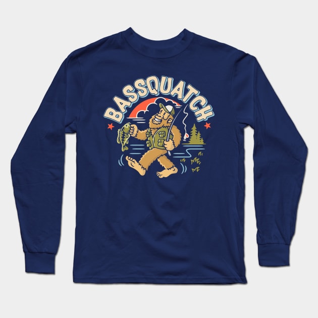 Bassquatch!  Vintage Fishing Bigfoot Fisherman Long Sleeve T-Shirt by GIANTSTEPDESIGN